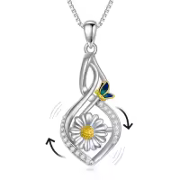 TOUPOP Sterling Silver Rose Sunflower Daisy Rotatable Fidget Pendant Necklace-style_name:Daisy Necklace