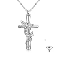 TOUPOP White Gold Plated S925 Sterling Silver with Birthstone Dragonfly Urn Necklace for Ashes-color_name:Dragonfly Cross Urn-Api