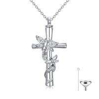 wholesale Dragonfly Cross Urn Necklaces For Ashes Women White Gold Plated S925 Sterling Silver Funnel Filler Memorial Cremation Jewelry With Birthstone Sympathy Christmas Jewelry Gifts For Women Loss Of Loved One -color_name:Dragonfly Cross Urn-Api