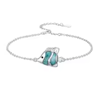 TOUPOP Sterling Silver Turquoise Ocean Animal Link Beach Bracelet-style_name:Fish