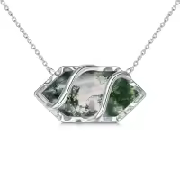 TOUPOP 925 Sterling Silver Hexagon Gemstone Pendant Necklace Fine Jewelry Gifts-color_name:Moss Agate