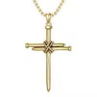 TOUPOP 925 Sterling Silver Cross Pendant Necklace For Men Gifts-style_name:B01 Nail Cross Gold