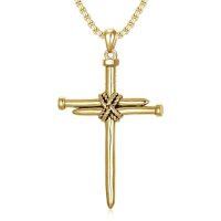 wholesale Cross Necklace 925 Sterling Silver Cross Pendant Christmas Fathers Day Birthday Gifts For Men Gifts For Father Gifts For Dad Brother Husband Son -style_name:B01 Nail Cross Gold