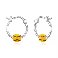 TOUPOP Sterling Silver Softball Golf Volleyball Soccer Football Basketball Hoop Earrings Sports Jewelry-style_name:A-Softball