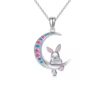 TOUPOP Sterling Silver Stone Animal Pendant Necklace for Women-style_name:Bunny