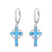 TOUPOP Sterling Silver Turquoise Cross Dangle Earrings for Women-style_name:Crown of Thorns Earrings