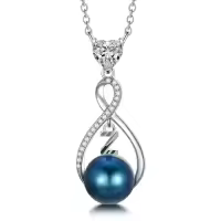 TOUPOP Sterling Silver Black Freshwater Pearl Infinity Letter Pendant Necklace-style_name:Letter Z