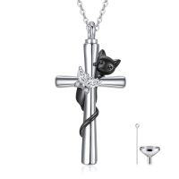 wholesale TOUPOP Cat Cross Urn Necklaces For Ashes S925 Sterling Silver Butterfly Cremation Jewelry Memorial Keepsake Jewelry With Funnel Filler For Women Men -style_name:1 Cat