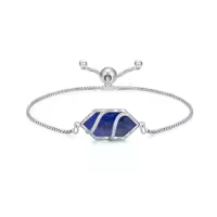 TOUPOP Sterling Silver Hexagon Gemstone Link Bracelet Fine Jewelry Gift-color_name:Lapis Lazuli