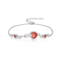 TOUPOP Sterling Silver Infinity Birthstone Bracelet Heart Link Fine Jewelry Gift-color_name:07-July-Ruby