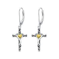 wholesale TOUPOP Birthstone Cross Earrings 925 Sterling Silver Heart Cross Dangle Drop Earrings Fine Jewelry Birthday Christmas Gifts For Women Her Girlfriend -color_name:11-November-Citrine