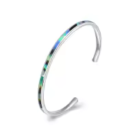 TOUPOP Sterling Silver Opal Cuff Bangle Bracelet For Women-style_name:4-Abalone Bracelet