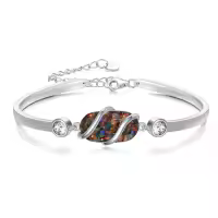 TOUPOP 925 Sterling Silver Gemstone Bracelet Bangle for Women-color_name:A-Black Opal