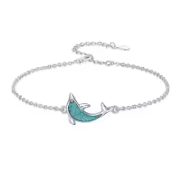 TOUPOP Sterling Silver Turquoise Ocean Animal Link Beach Bracelet-style_name:Dolphin