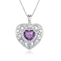 TOUPOP Sterling Silver 12 Birthstone Celtic Heart Necklace Birthday Anniversary Christmas Gifts-color_name:2-Feb-Amethyst