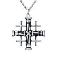 wholesale Jerusalem Cross Necklace For Men 925 Sterling Silver Silver Cross Pendant Faith Jewelry Protection Necklace Gift For Father Dad Son -style_name:Nail