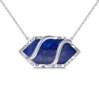 TOUPOP 925 Sterling Silver Hexagon Gemstone Pendant Necklace Fine Jewelry Gifts-color_name:Lapis Lazuli