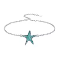 TOUPOP Sterling Silver Turquoise Ocean Animal Link Beach Bracelet-style_name:Starfish