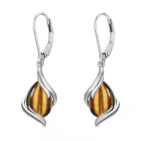 TOUPOP Sterling Silver Gemstone Teardrop Dangle Earrings Women Gifts-color_name:Tiger Eye Stone