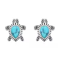TOUPOP Sterling Silver Moonstone Yoga Lotus Tree Of Life Sea Turtle Butterfly Celtic Knot Elephant Stud Earrings-style_name:11-Turquoise Sea Turtle