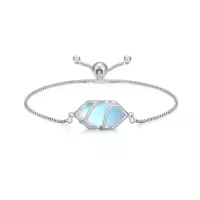 TOUPOP Sterling Silver Hexagon Gemstone Link Bracelet Fine Jewelry Gift-color_name:Moonstone