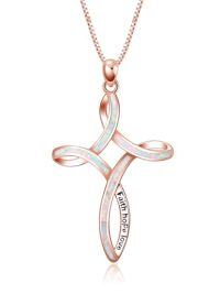 wholesale TOUPOP Opal Cross Necklace For Women, 925 Sterling Silver Cross Pendant Necklaces Celtic Knot Blue White Opal Jewelry Confirmation Gifts For Women Her Wife Mom Daughter Birthday Christmas Gift -color_name:Rose Gold Plated Cross Necklace