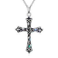 wholesale Cross Necklace For Women 925 Sterling Silver Celtic Knot Cross Pendant With Abalone Shell Religious Jewelry Gifts For Women -style_name:Rose Flower