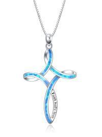 wholesale TOUPOP Opal Cross Necklace For Women, 925 Sterling Silver Cross Pendant Necklaces Celtic Knot Blue White Opal Jewelry Confirmation Gifts For Women Her Wife Mom Daughter Birthday Christmas Gift -color_name:Blue