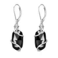 TOUPOP 925 Sterling Silver Natural Gemstone Oval Rose Flower Earrings For Women-color_name:Black Onyx