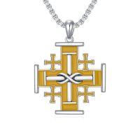 wholesale Cross Necklace 925 Sterling Silver Cross Pendant Christmas Fathers Day Birthday Gifts For Men Gifts For Father Gifts For Dad Brother Husband Son -style_name:K Jerusalem cross Yellow