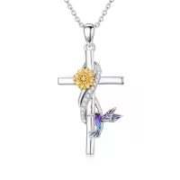 TOUPOP 925 Sterling Silver Crystal Cross Animal Necklace-style_name:Hummingbird