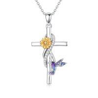 wholesale Infinity Cross Necklace For Women 925 Sterling Silver Cross Animal Necklace Religious Pendant Christian Jewelry Birthday Christmas Gifts For Women -style_name:Hummingbird
