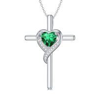 wholesale TOUPOP Birthstone Cross Necklace For Women 925 Sterling Silver Heart Cross Pendant Necklace Birthday Christmas Jewelry Gifts For Her Girlfriend -color_name:05-Emerald-May.