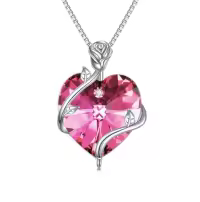 TOUPOP Sterling Silver Crystal Heart Flower Pendant Necklace-color_name:10-October