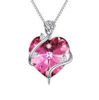 wholesale TOUPOP Heart Birthstone Necklace For Women 925 Sterling Silver Rose Flower Pendant Necklaces Heart Crystal Jewelry Birthday Christmas Gifts Women Girlfriend Wife Mom -color_name:10-October