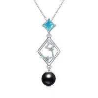 TOUPOP Sterling Silver Black Freshwater Pearl Constellation Necklace-style_name:Aries (3.21 - 4.19) with Diamond April Birthstone