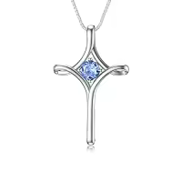TOUPOP Sterling Silver Birthstone Cross Necklace For Women Fine Jewelry Gifts-color_name:03-Aquamarine-March