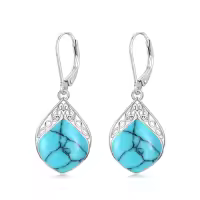 TOUPOP Sterling Silver Gemstone Celtic Knot Leverback Earrings-color_name:Turquoise