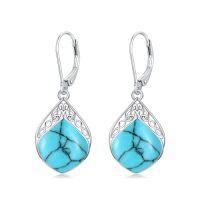 wholesale TOUPOP Teardrop Earrings Sterling Silver Celtic Knot Leverback Earrings Gemstone Irish Jewelry Anniversary Birthstone Earrings Birthday Christmas Xmas Gifts For Women -color_name:Turquoise
