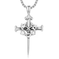 TOUPOP 925 Sterling Silver Cross Pendant Necklace For Men Gifts-style_name:B02 Nail Cross Silver