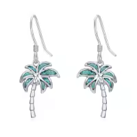 TOUPOP Sterling Silver Turquoise Ocean Animal Dangle Drop Earrings-style_name:Palm tree
