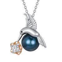 wholesale Black Pearl Necklace For Women Sterling Silver Hummingbird Pendant Black Freshwater Pearl Necklace Jewelry Gift For Women Christmas Birthday Gifts For Wife Mom Her -style_name:Hummingbird 1