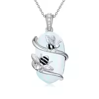 TOUPOP Sterling Silver Opal Necklace, Animal Pendant Gift for Women-style_name:2 Bee