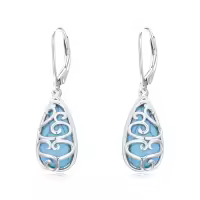 TOUPOP Sterling Silver Gemstone Bohemian Leverback Dangle Teardrop Earrings-color_name:Turquoise