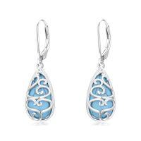 wholesale Filigree Teardrop Earrings 925 Sterling Silver Bohemian Gemstone Leverback Dangle Earrings Jewelry Christmas Gifts For Women -color_name:Turquoise