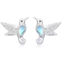 TOUPOP Sterling Silver Crystal Dolphin Butterfly Sea Turtle Frog Axolotl Stud Earrings-style_name:Hummingbird Earrings