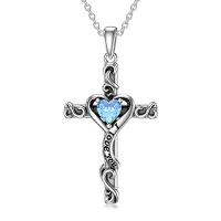 wholesale TOUPOP Birthstone Cross Necklace For Women 925 Sterling Silver Heart Cross Pendant Necklace I Love You Jewelry Anniversary Birthday Christmas Gifts For Her Mom Wife Girlfriend -color_name:03-Aquamarine-March