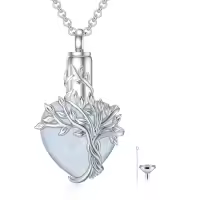 TOUPOP Sterling Silver Crystal Tree Of Life Urn Necklace For Ashes Memorial Gift-color_name:Z-White Opal