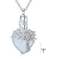 wholesale TOUPOP Heart Tree Of Life Urn Necklace For Ashes 925 Sterling Silver Cremation Jewelry Crystal With Funnel Filler Memorial Mothers Day Gifts For Women Mom Sister Friend -color_name:Z-White Opal