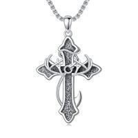 wholesale Cross Necklace For Men Women 925 Sterling Silver Celtic/crucifix/nail/fish Hook Cross Pendant With Stainless Steel Chain Faith Jewelry Gift For Father Son Brother Husband -color_name:J02-Deer Antler Fish Hook